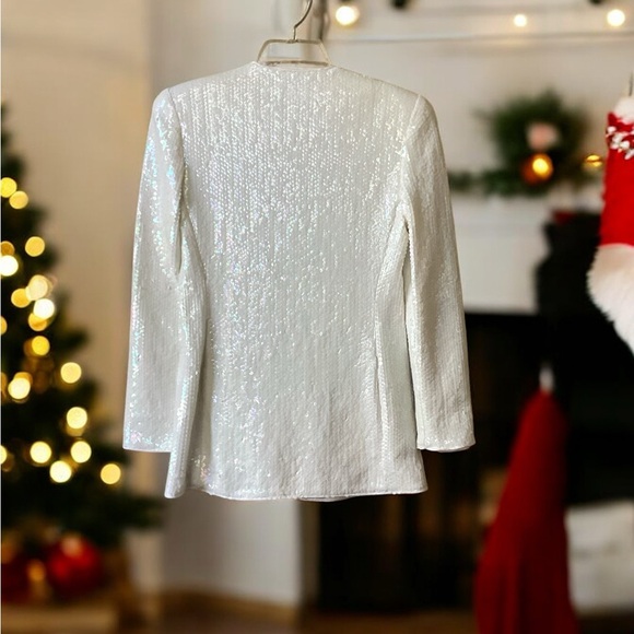 Vintage 90s Chetta B Jacket Top 4 Ivory Button Front Shoulder Pads Sparkly Glam - Picture 2 of 11